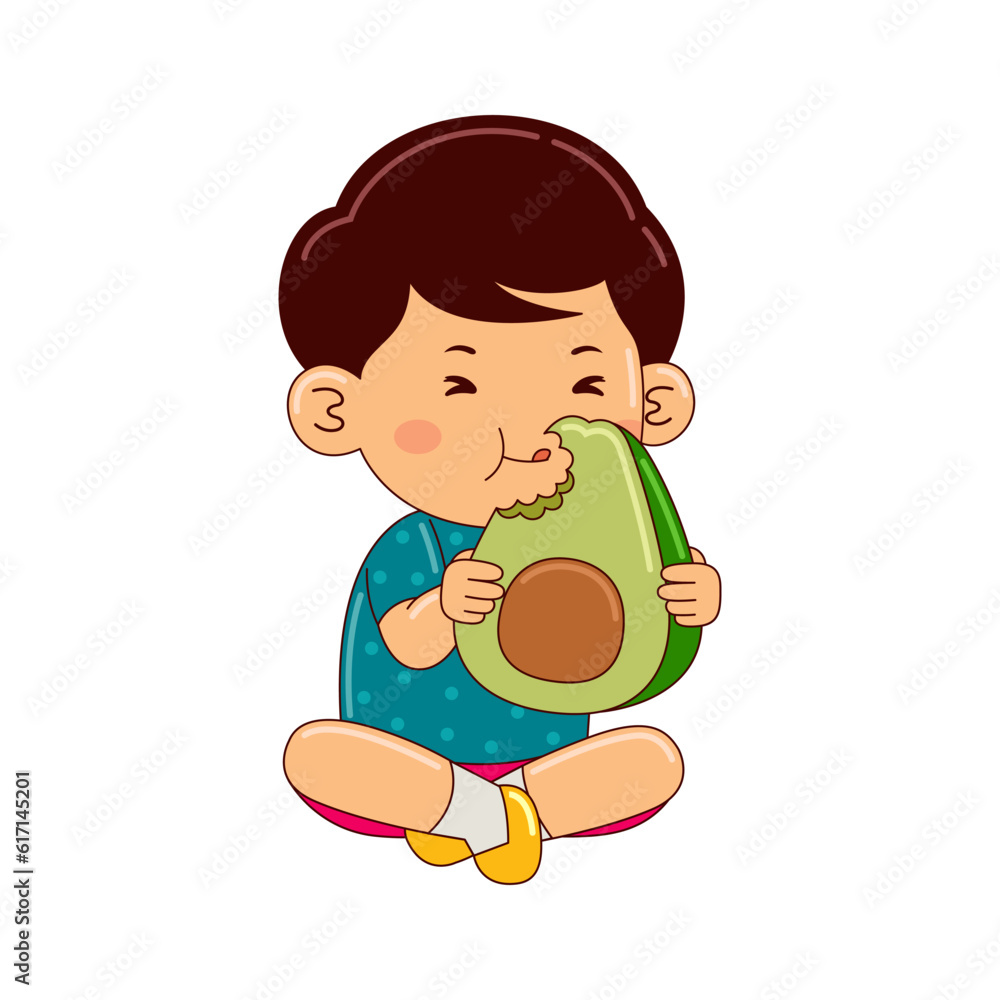 boy kids eating avocado vector illustration boy kids eating avocado vector illustration