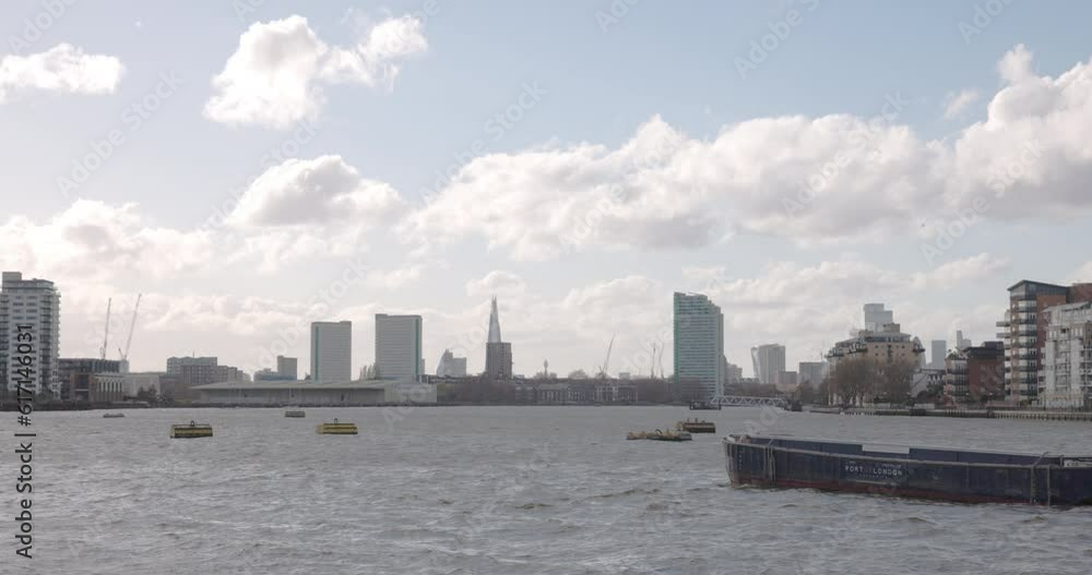 Down town London with skyscrapers and boats, seen from Greenwich. Down town London with skyscrapers and boats, seen from Greenwich.