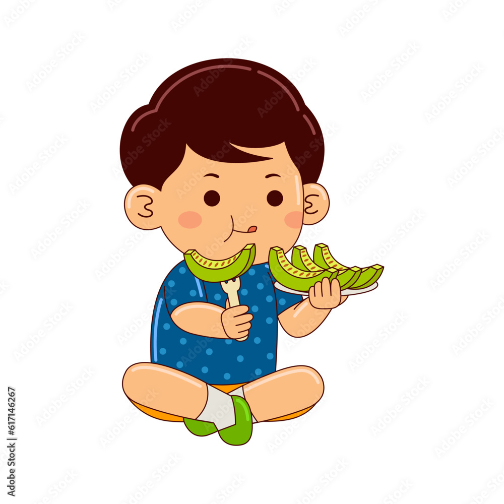 boy kids eating honeydew vector illustration boy kids eating honeydew vector illustration