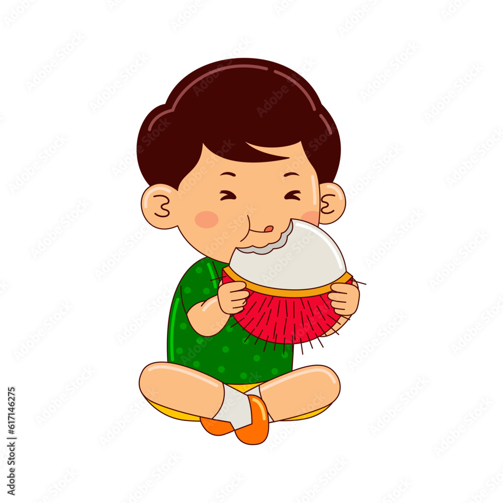boy kids eating rambutan vector illustration boy kids eating rambutan vector illustration