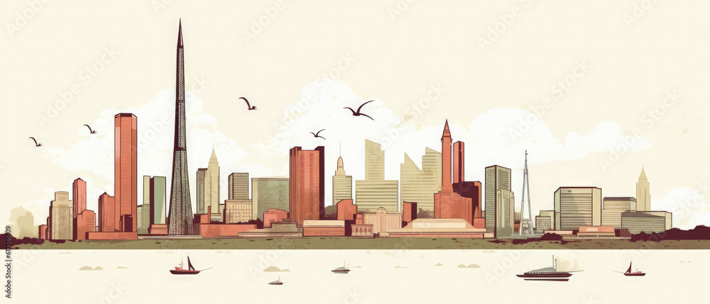 North Korea Landmarks Skyline Silhouette Style, Colorful, Cityscape, Travel and Tourist Attraction - Generative AI