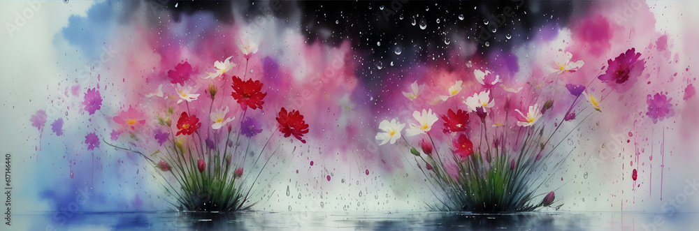 Spring flowers watercolor splash. AI generated illustration Spring flowers watercolor splash. AI generated illustration
