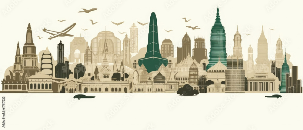 Thailand Landmarks Skyline Silhouette Style, Colorful, Cityscape, Travel and Tourist Attraction - Generative AI