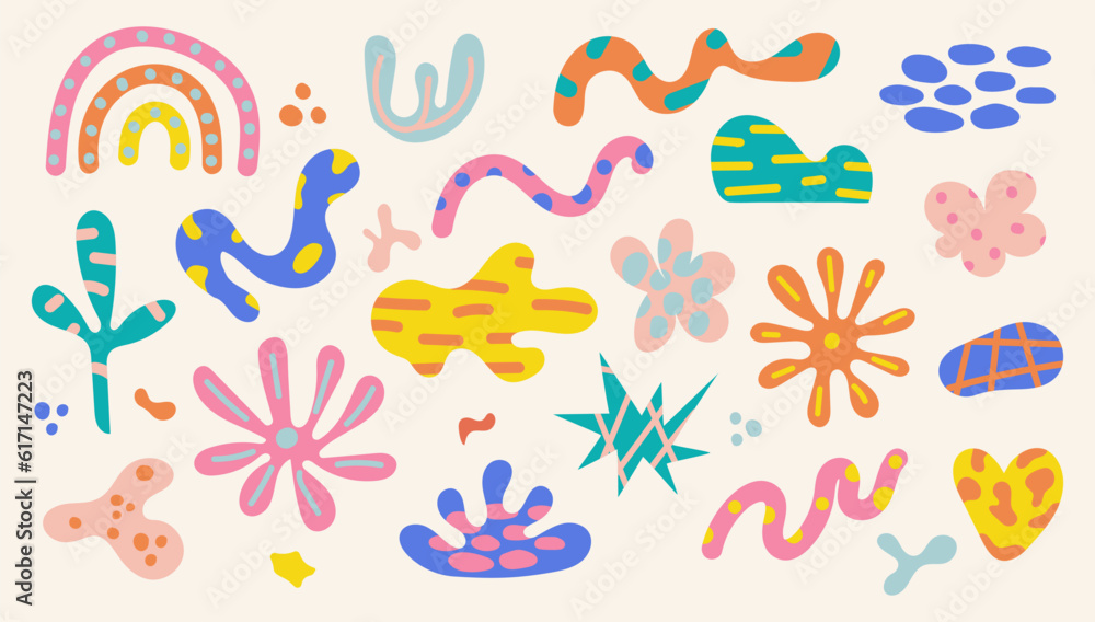 Set of hand drawn doodles abstract shapes  with texture