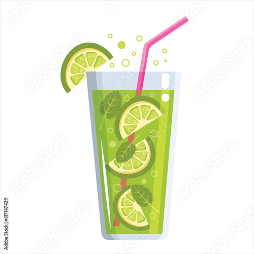 Vector illustration in bright color ,graphic cocktail design ,summer mojito for different design uses.