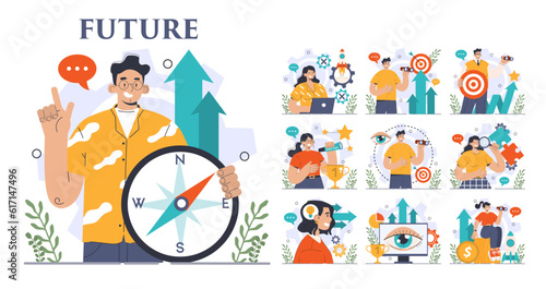 Future concept set. Character searching for future opportunities,
