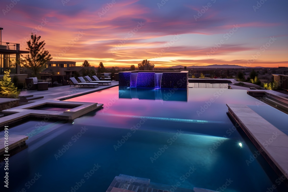 Custom modern swimming pool design with Infinity Edge style construction.  