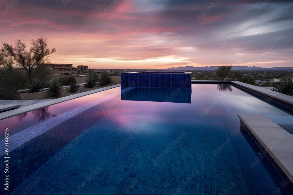Custom modern swimming pool design with Infinity Edge style construction.  