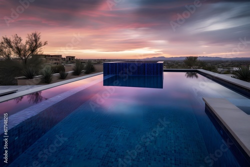 Custom modern swimming pool design with Infinity Edge style construction. 
