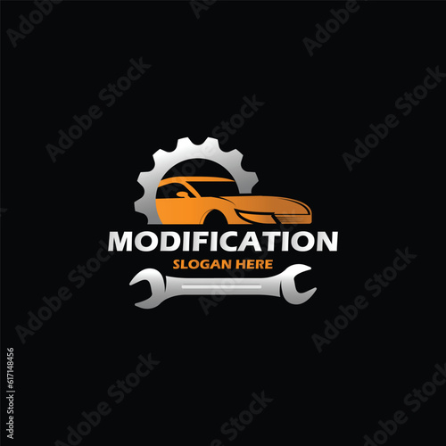 Mechanical technology logo, gear and wrench combination logo symbol. engine parts