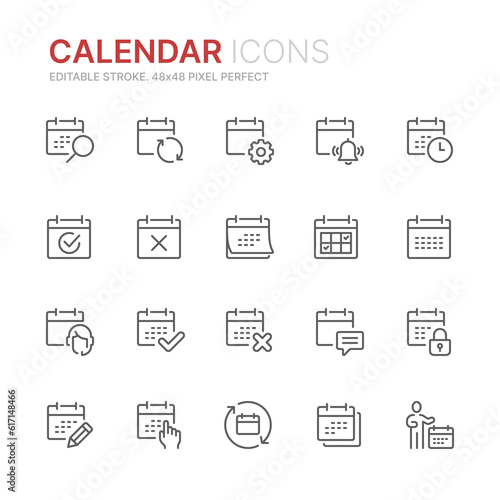 Collection of calendar related outline icons. 48x48 Pixel Perfect. Editable stroke