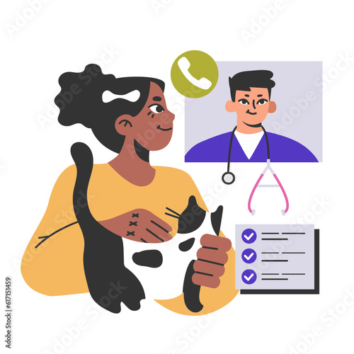 Veterinary online appointment. Pet owner having a video call medical