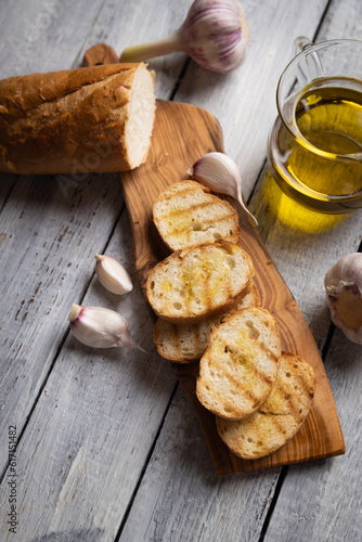 Italian bruschetta bread with garlic and olive oil