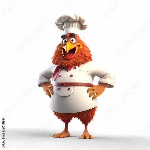Mascote 3d Frango cozinheiro chefe de cozinha com uniforme photo