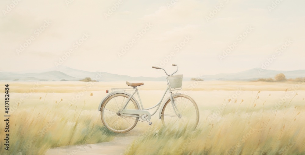 A bike in summer meadow. Illustration Generative AI. A bike in summer meadow. Illustration Generative AI.