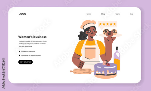 Female confectioner web banner or landing page. Small business