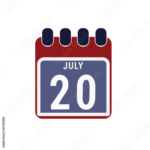 Calendar displaying day 20 ( twentieth ) of the July - Day 20 of the month. illustration