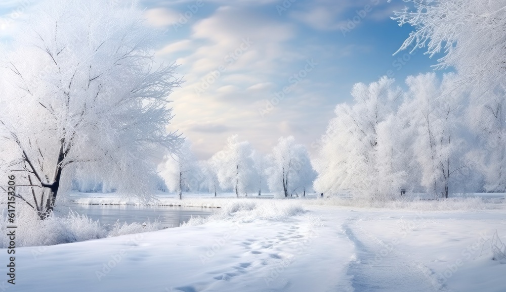 Winter snowy forest background. Illustration AI Generative Winter snowy forest background. Illustration AI Generative