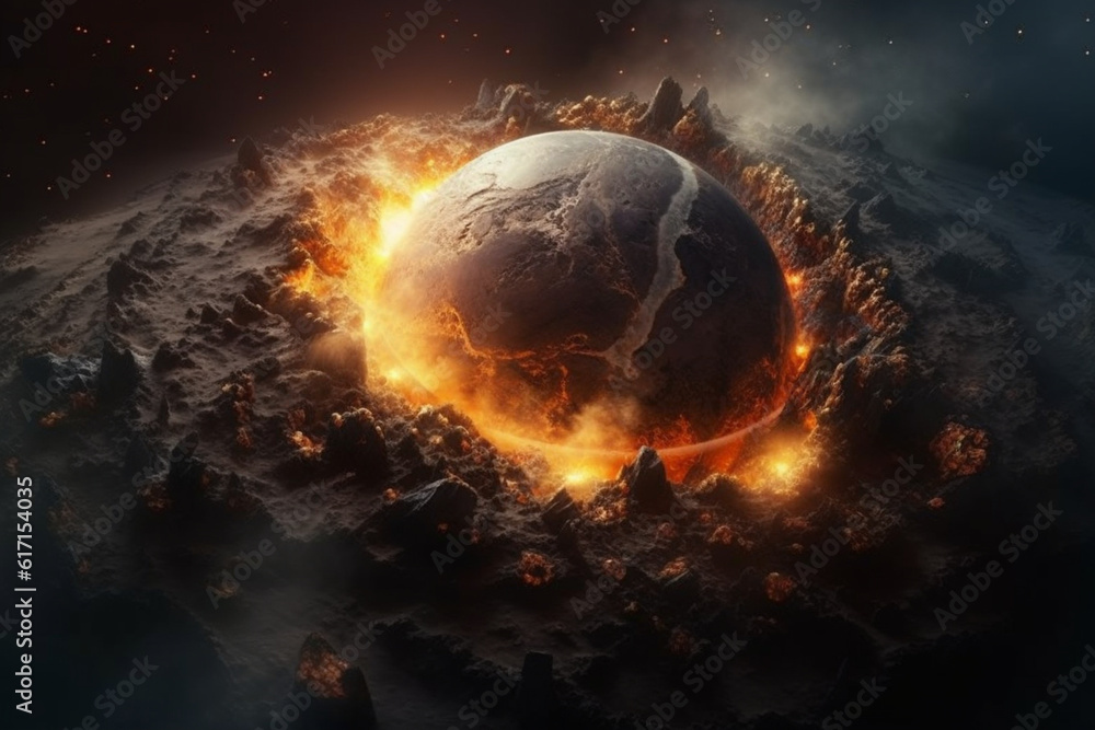 A view of a planet destroyed by an unknown body. Destruction, annihilation, extinction event