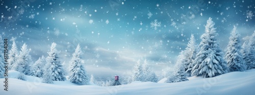 .Blue winter background with Christmas tree. Illustration AI Generative. © ArtCookStudio