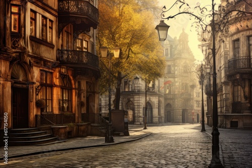 Old streets in European city  old town  Illustration AI Generative.