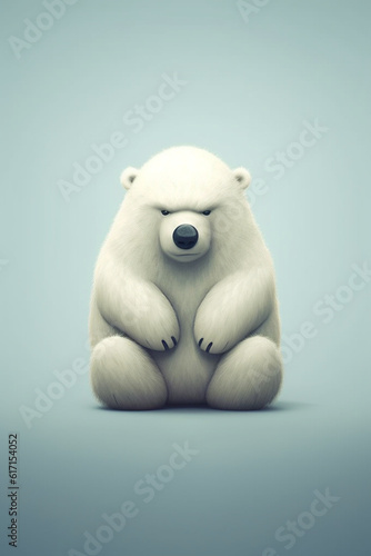 A studio portrait of an Insane white bear on light blue background. Moody crazy animal. Generative AI illustration