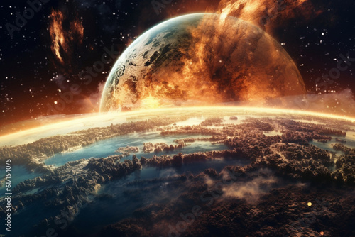 A view of a planet destroyed by an unknown body. Destruction, annihilation, extinction event
