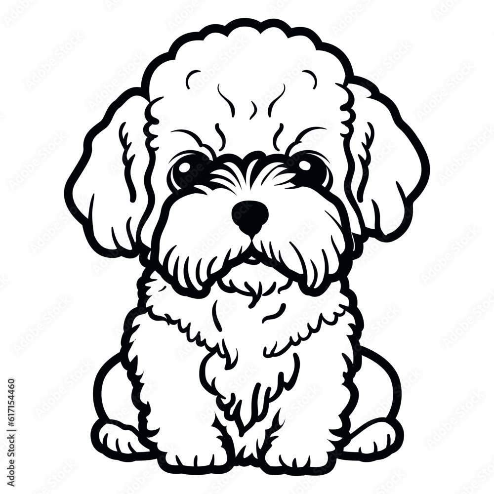 black and white maltese dog sticker, dog line art black and white maltese dog sticker, dog line art