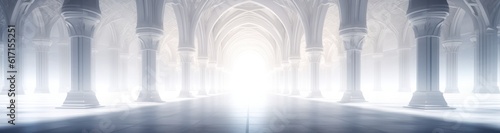 Hallway with light coming from behind a dark wall  in the style of motion blur panorama Illustration AI Generative.