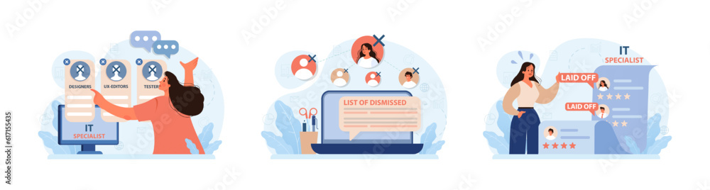 Dismissal of IT specialists set. Mass layoffs of internet technolgy Dismissal of IT specialists set. Mass layoffs of internet technolgy