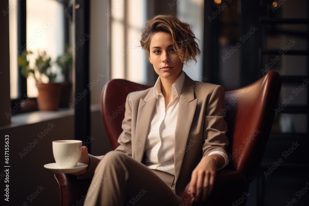 Girl with cup of coffee. Illustration AI Generative Girl with cup of coffee. Illustration AI Generative