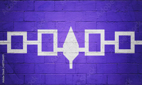 Flag of the Iroquois Confederacy painted on a wall