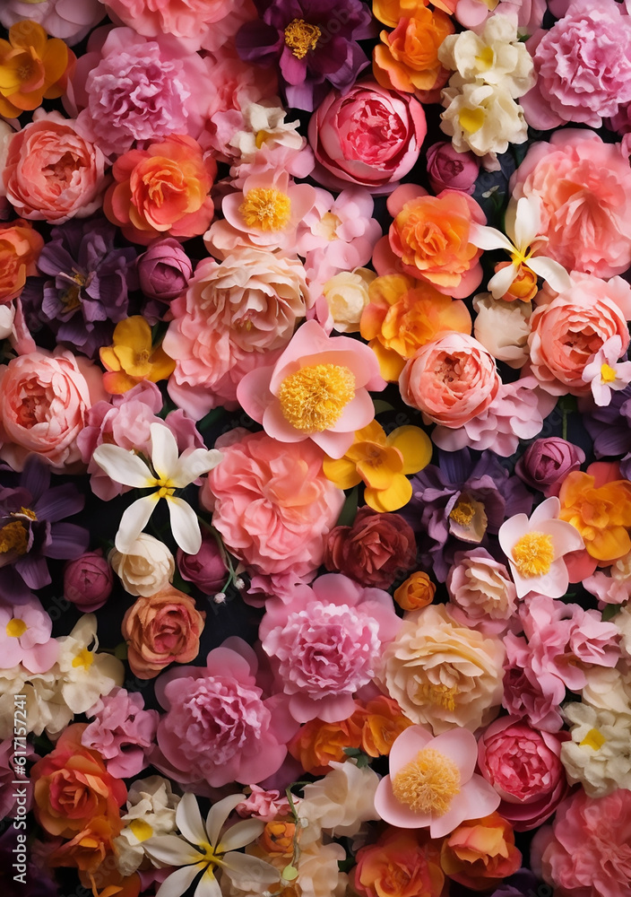 Flower backdrop, wallpaper, background, Generative AI Flower backdrop, wallpaper, background, Generative AI