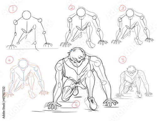 how to sketch a person who is squatting starting with a white background