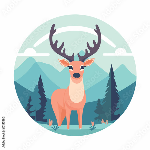 Forest deers. 2d vector illustration in cartoon. doodle style