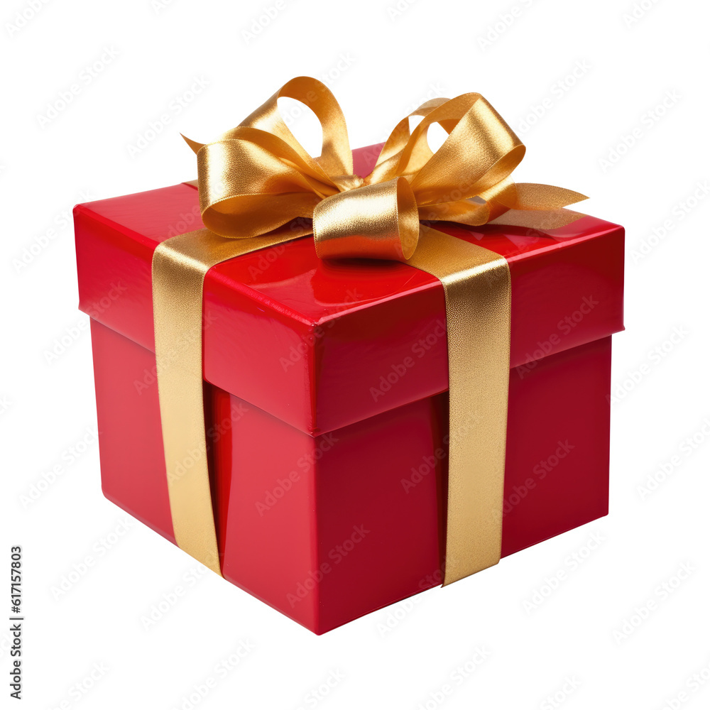 Fototapeta premium Red gift box isolated on transparent background. Generative ai
