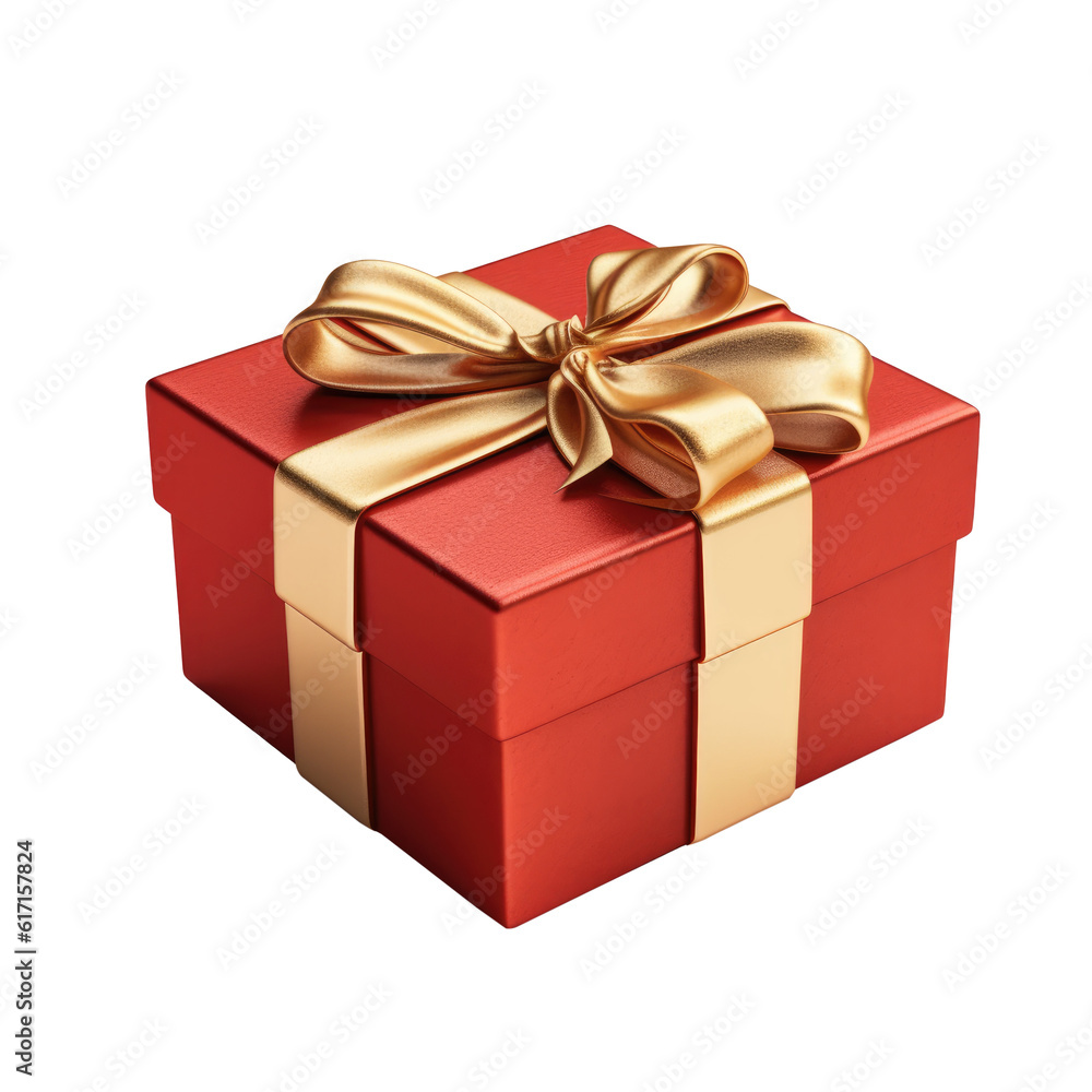 Red gift box isolated on transparent background. Generative ai Red gift box isolated on transparent background. Generative ai