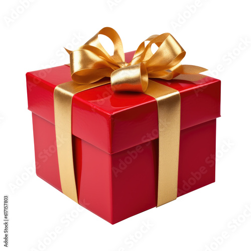 Red gift box isolated on transparent background. Generative ai