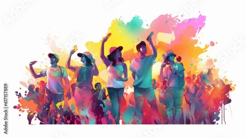 people on a colorful background with splashes