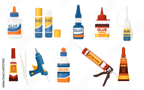 Set of different types of glue vector illustration isolated on white background