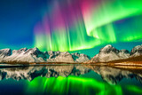 Vibrant hues of the Aurora borealis illuminate the night sky. Generative AI.