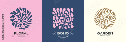 Groovy flowers vector logo set