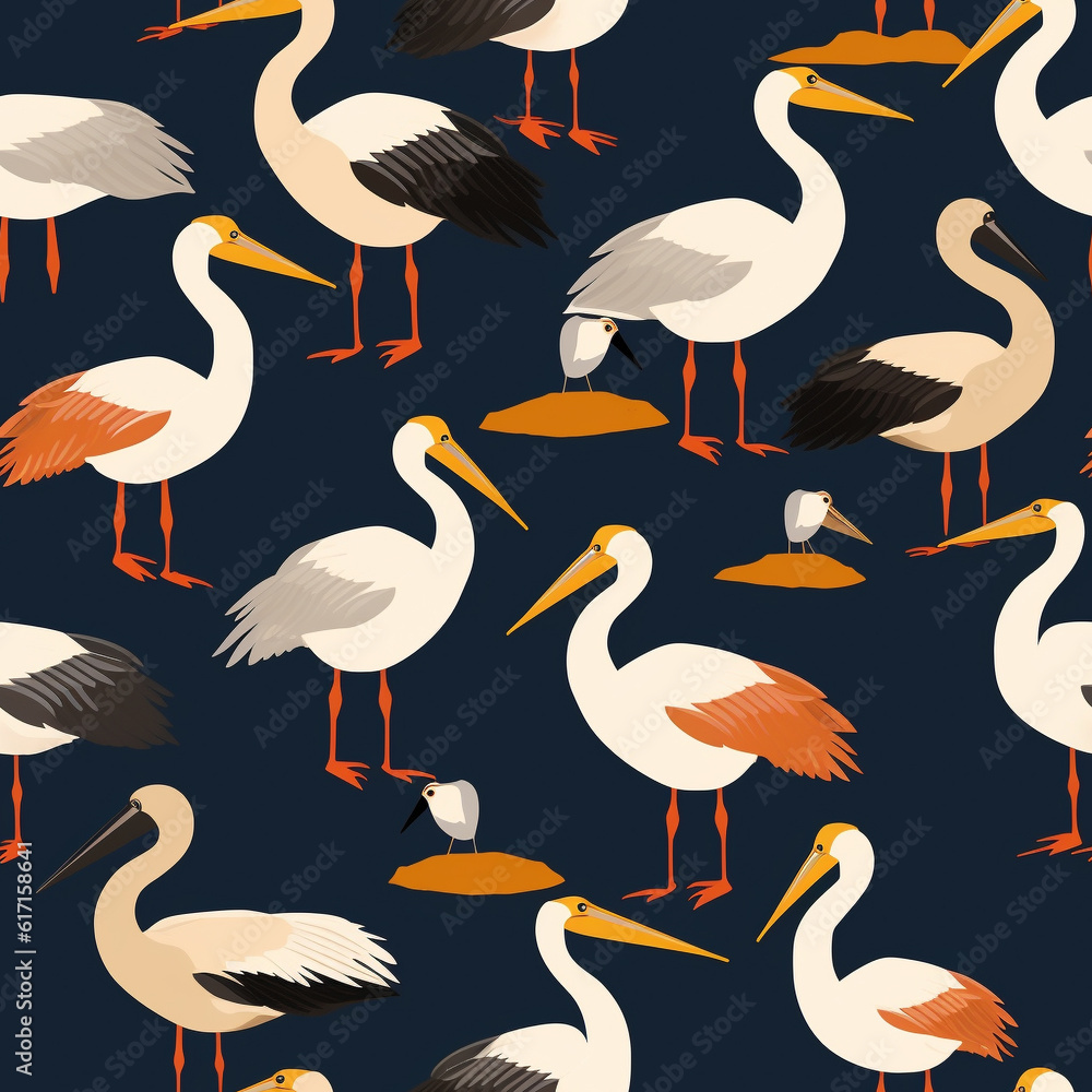 Fototapeta premium A Continuous Repeating Tile Pattern of Minimal Pelicans Design | Generative AI