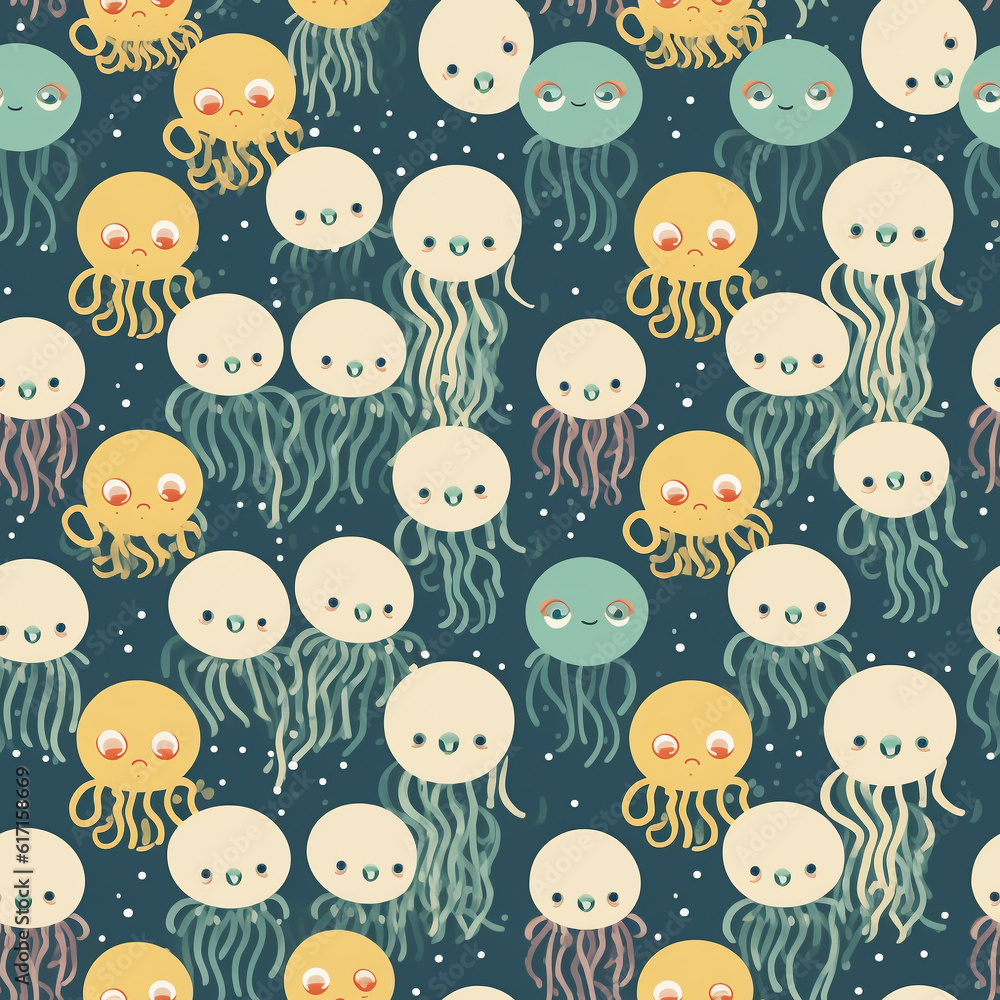 Fototapeta premium A Continuous Repeating Tile Pattern of Minimal Octopuses Design | Generative AI
