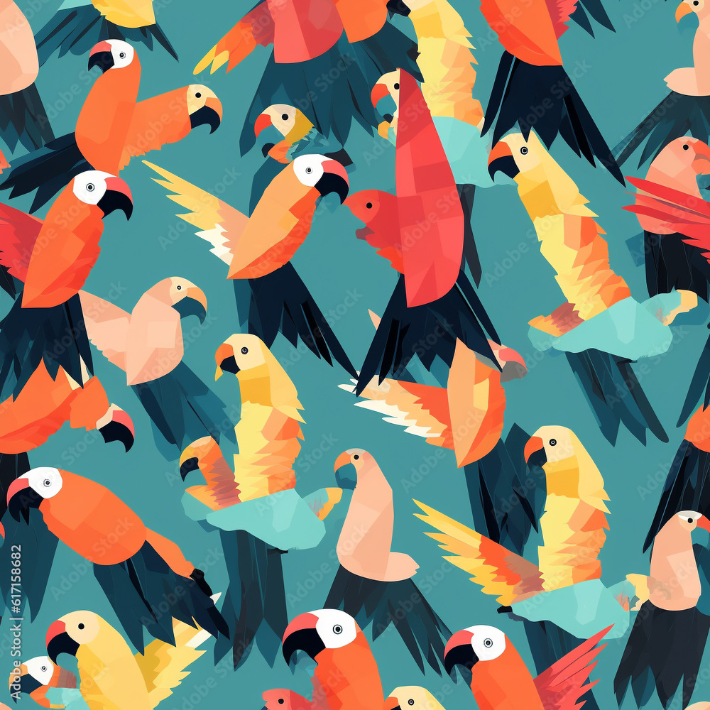 Obraz premium A Continuous Repeating Tile Pattern of Minimal Macaws Design | Generative AI