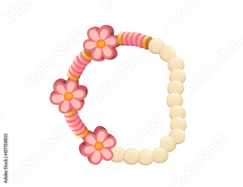 Colorful funky bracelet from bright plastic beads with flower shaped beads vector illustration isolated on white background