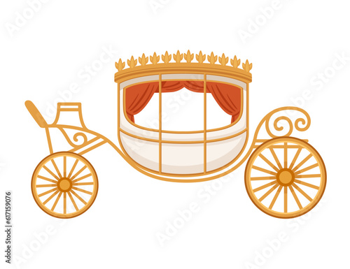 Retro wedding or royal wooden carriage on wheels white color chariot with roof vector illustration isolated on white background