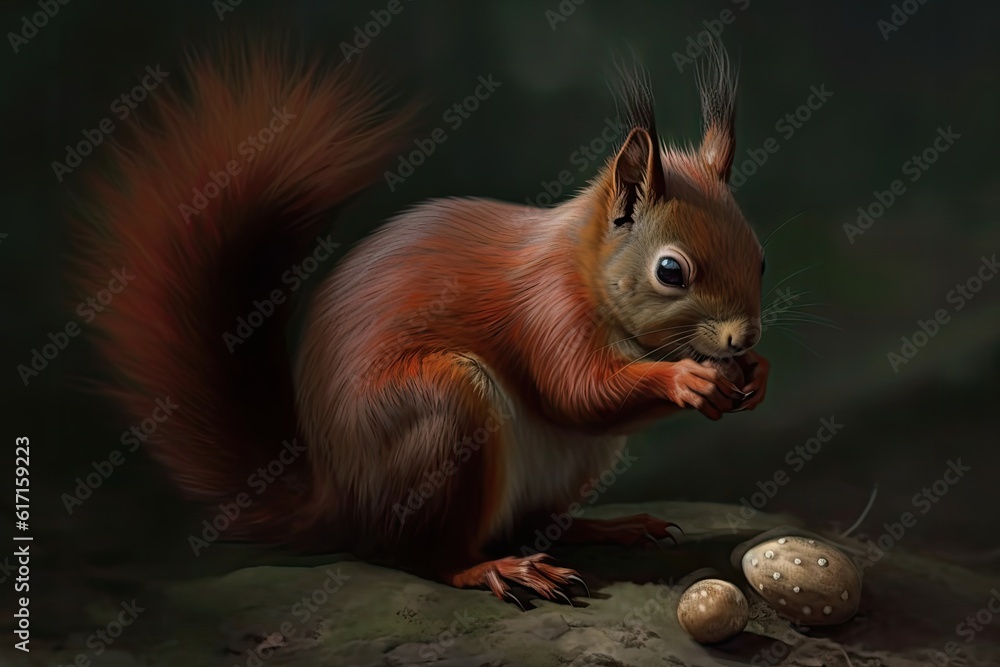 Obraz premium squirrel enjoying a nut in a natural setting