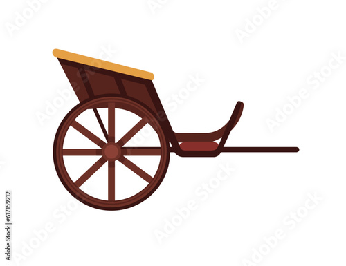 Retro wedding or royal wooden carriage on wheels brown color chariot vector illustration isolated on white background