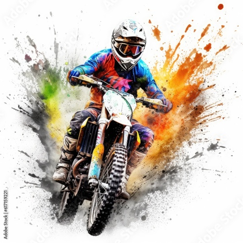 Motocross rider on the race on a Grunge splashes the background